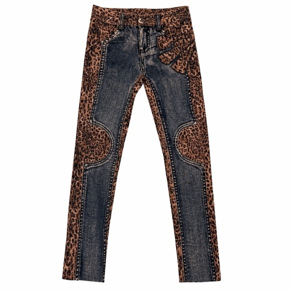 Dolce Pants - Y2K Denim Look Leggings Leopard Print Vintage One Size NWOT